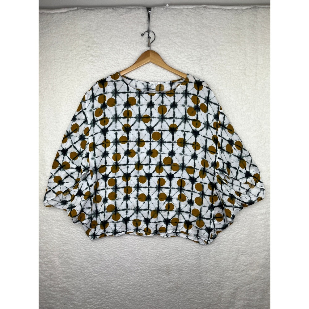 Simple Suzanne Betro Womens XL Shibori Polka Dot Boxy Top Cotton Rayon U1501248